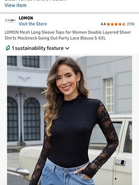 LOMON Black Lace Mockneck Long-Sleeve Bodysuit